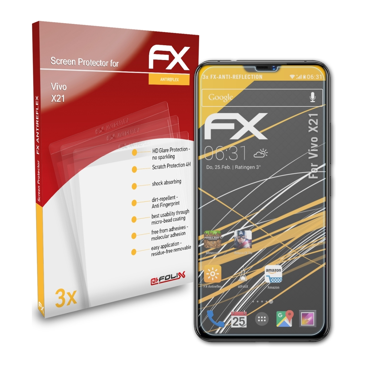 X21) ATFOLIX 3x FX-Antireflex Displayschutz(für Vivo