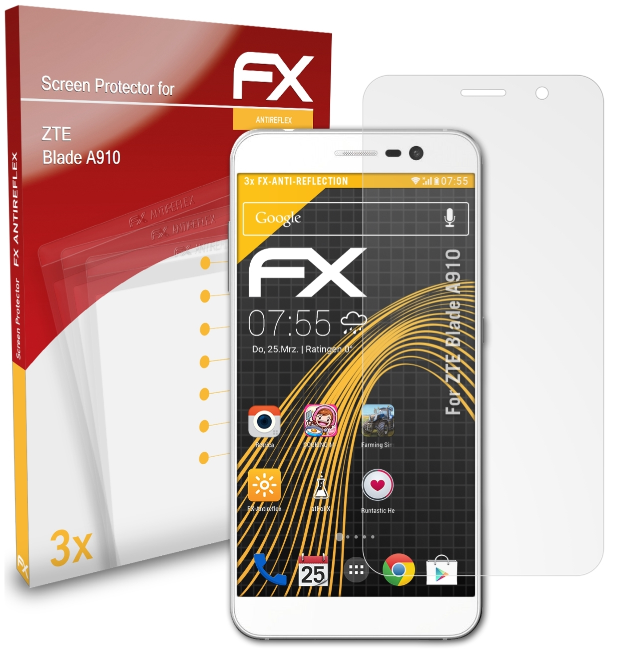 ATFOLIX 3x FX-Antireflex Displayschutz(für ZTE Blade A910)