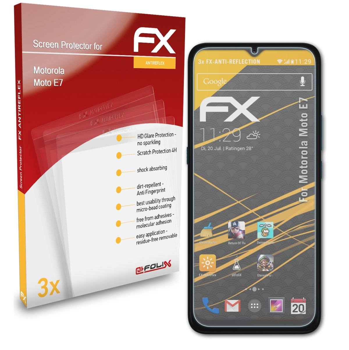 ATFOLIX 3x Moto Motorola FX-Antireflex Displayschutz(für E7)