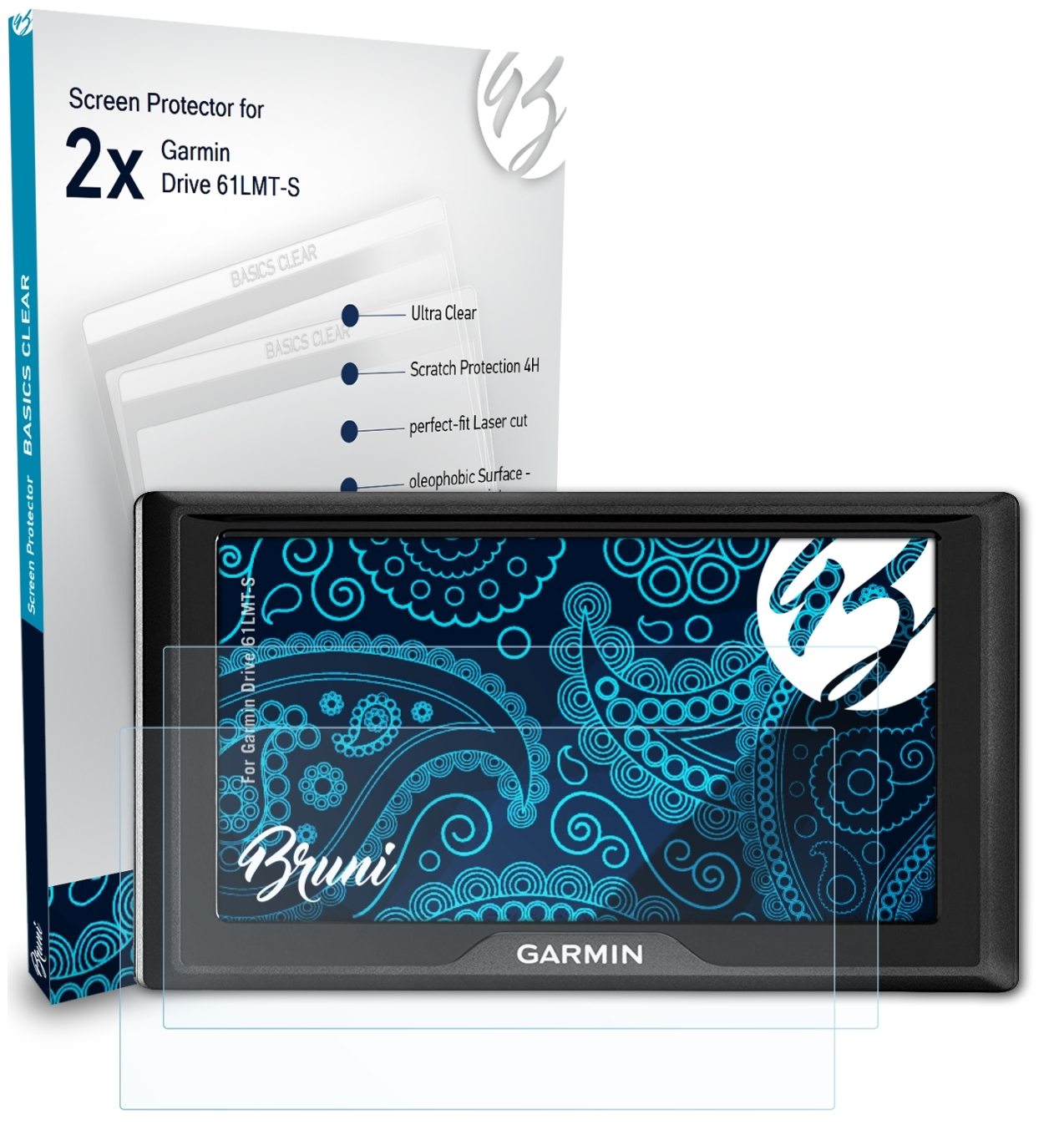 BRUNI 2x Basics-Clear Garmin Schutzfolie(für 61LMT-S) Drive