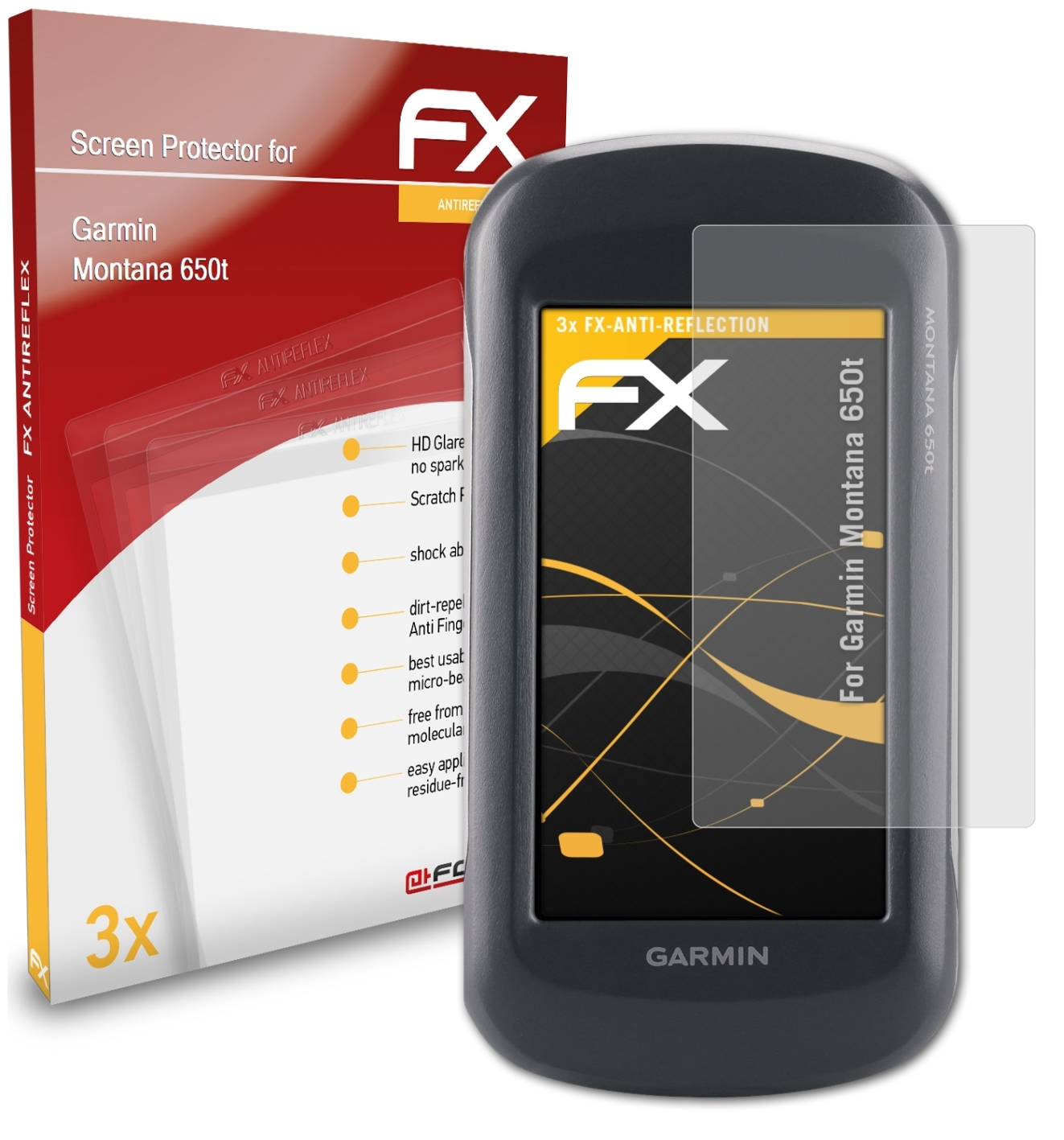 ATFOLIX 3x FX-Antireflex Displayschutz(für Garmin 650t) Montana