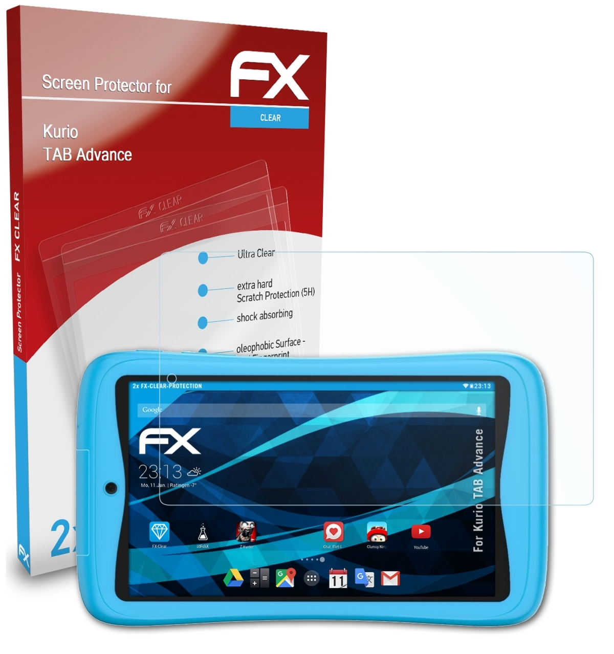TAB 2x Advance) FX-Clear ATFOLIX Kurio Displayschutz(für