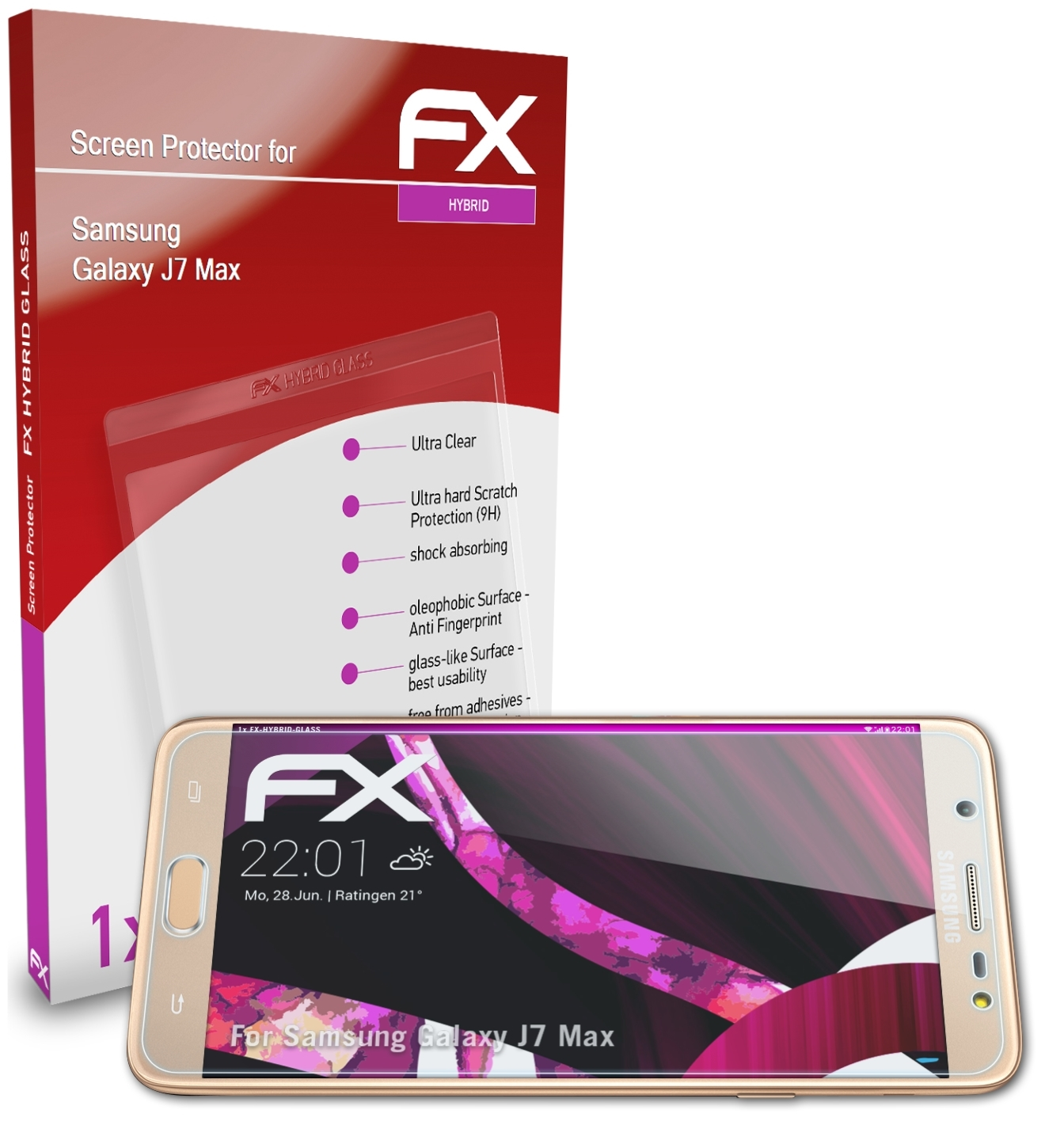 ATFOLIX FX-Hybrid-Glass Samsung Schutzglas(für Max) J7 Galaxy