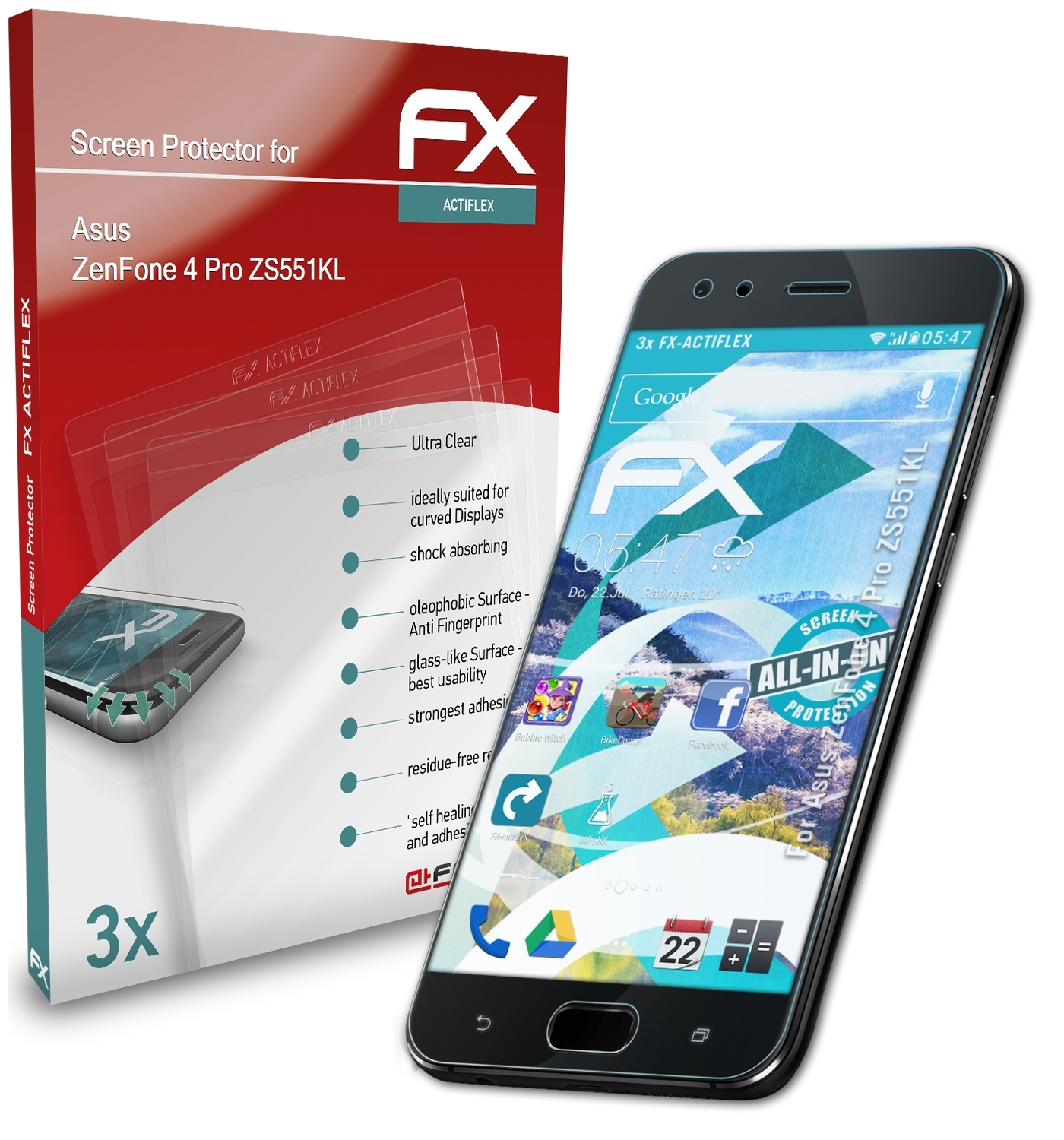 ZenFone Displayschutz(für ATFOLIX (ZS551KL)) 4 Pro FX-ActiFleX 3x Asus