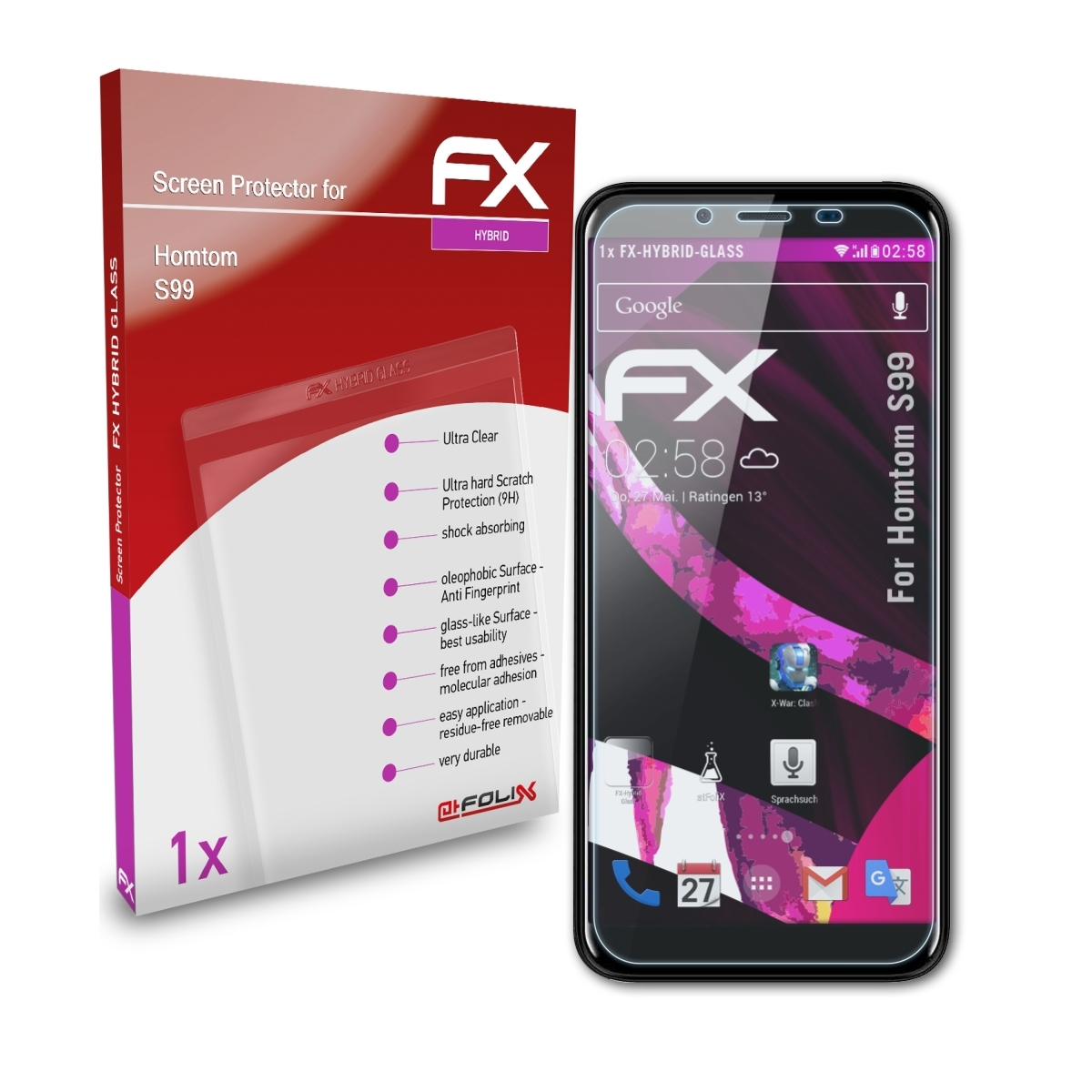 Homtom Schutzglas(für S99) ATFOLIX FX-Hybrid-Glass