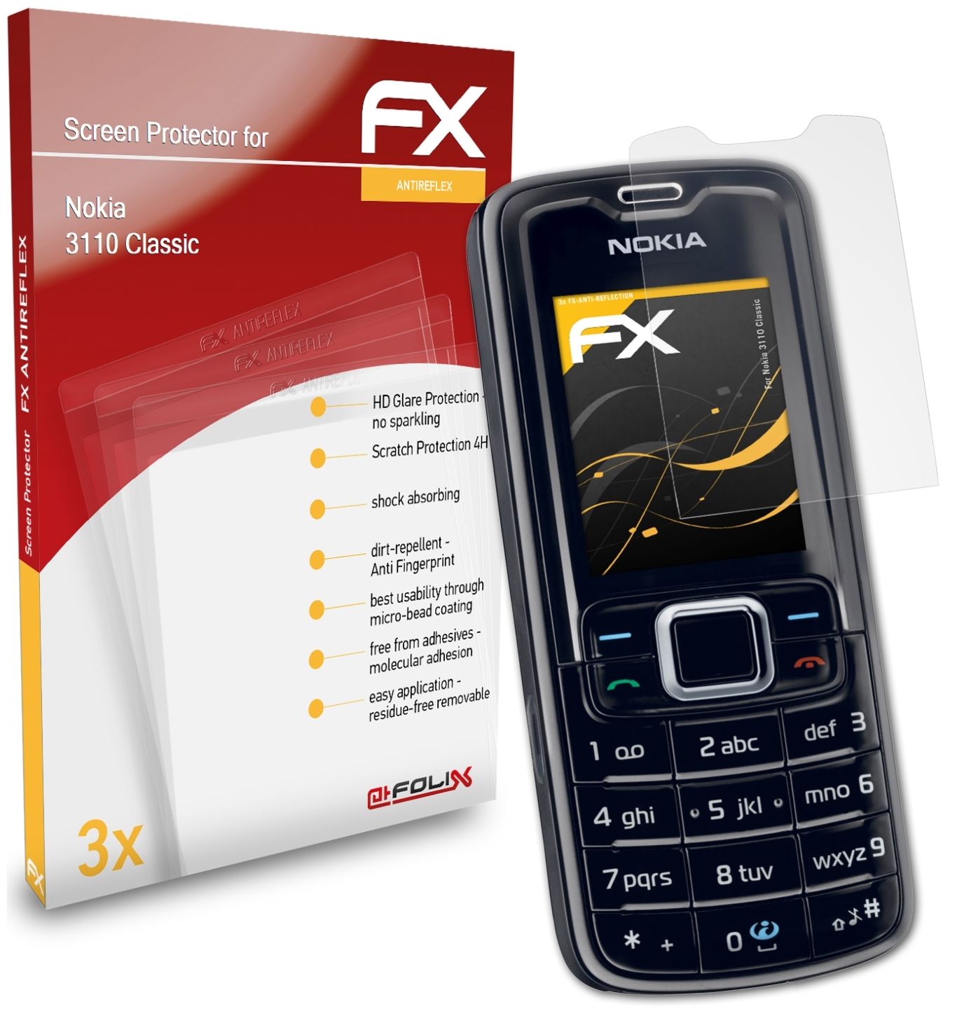 ATFOLIX Classic) Nokia FX-Antireflex Displayschutz(für 3x 3110