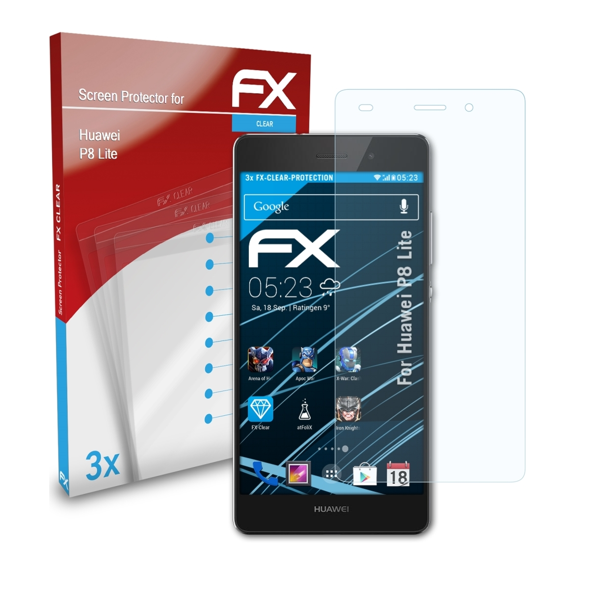 FX-Clear Lite) Displayschutz(für 3x ATFOLIX Huawei P8
