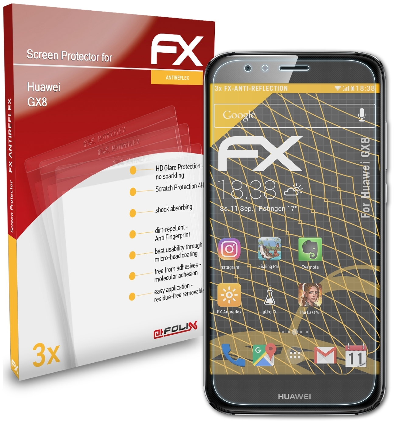 ATFOLIX 3x Displayschutz(für FX-Antireflex Huawei GX8)