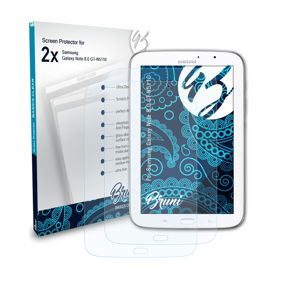 BRUNI 2x Basics-Clear 8.0 Note Galaxy Schutzfolie(für (GT-N5110)) Samsung
