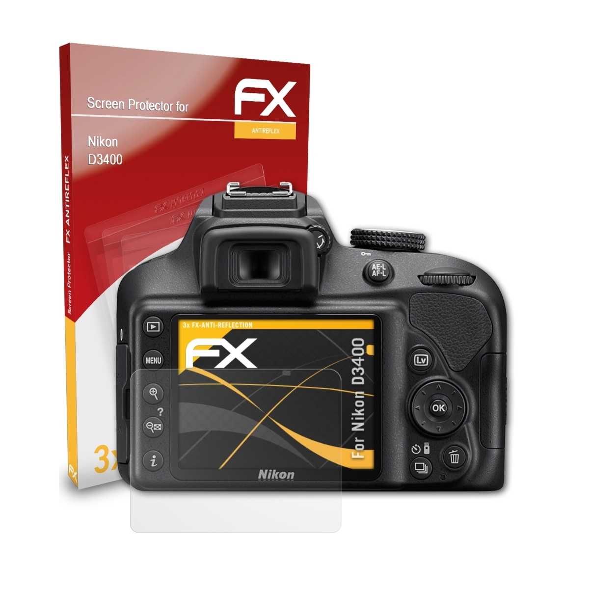 ATFOLIX 3x Displayschutz(für FX-Antireflex D3400) Nikon