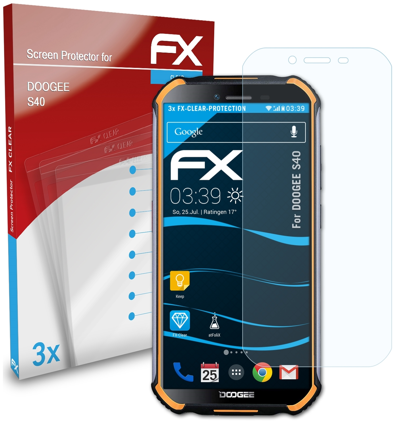 3x Doogee S40) FX-Clear ATFOLIX Displayschutz(für