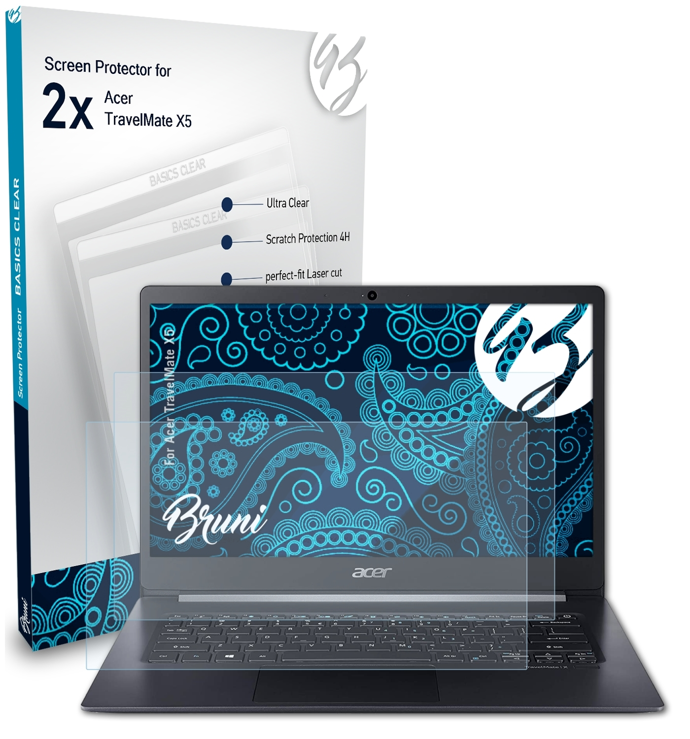 BRUNI 2x Basics-Clear Schutzfolie(für Acer TravelMate X5)