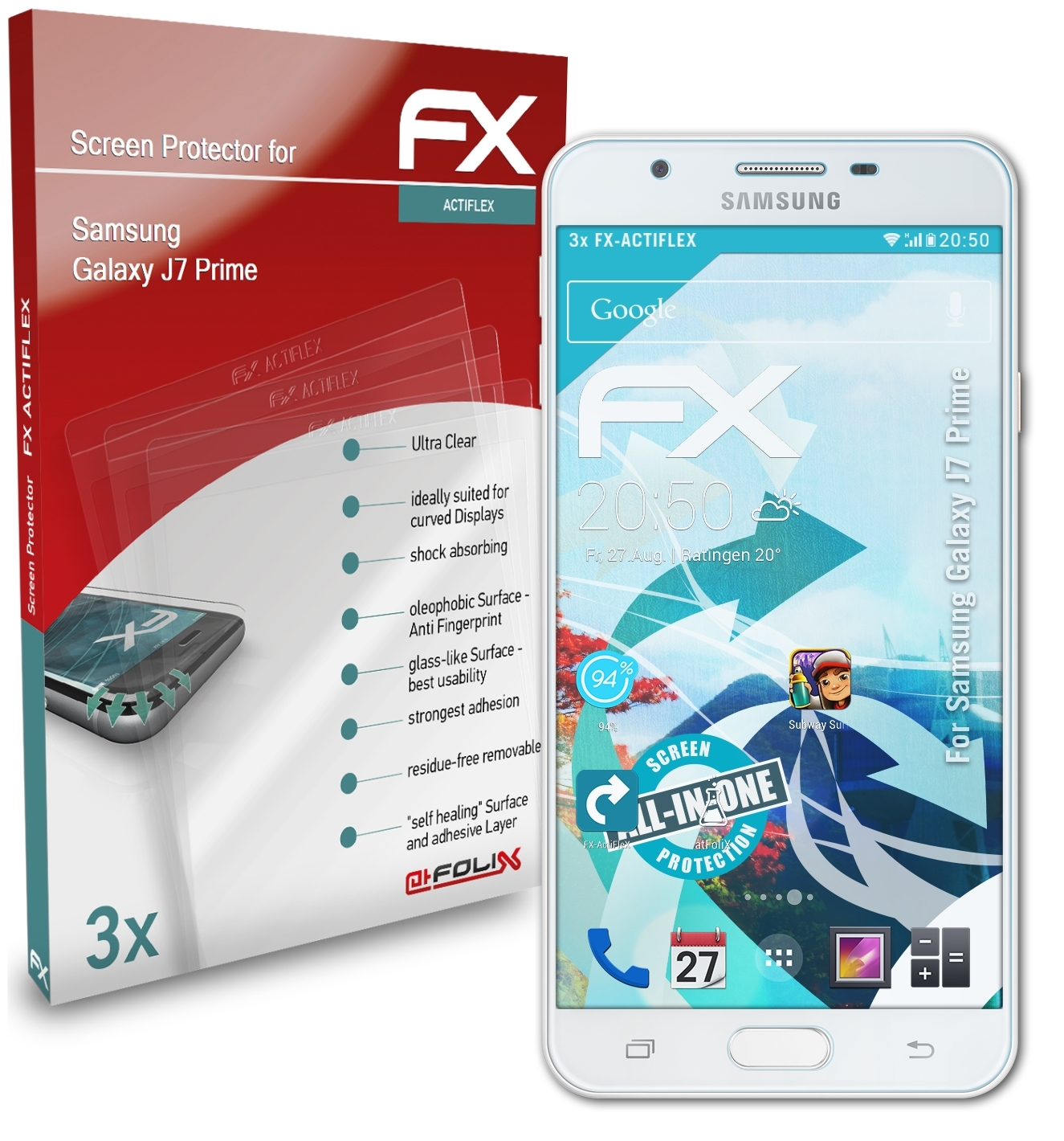 Prime) J7 Samsung Displayschutz(für 3x ATFOLIX FX-ActiFleX Galaxy