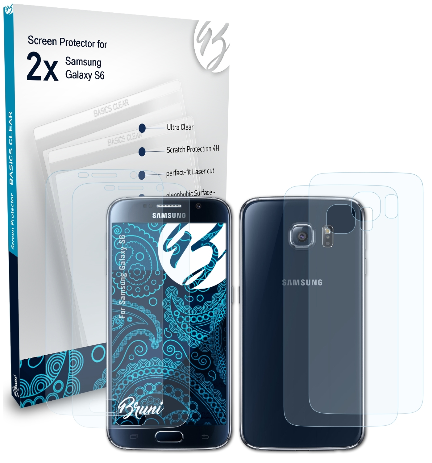 BRUNI 2x Basics-Clear Schutzfolie(für S6) Galaxy Samsung