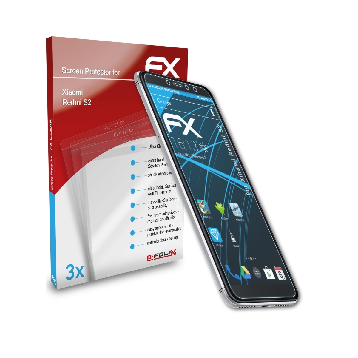 Xiaomi Displayschutz(für FX-Clear 3x Redmi S2) ATFOLIX