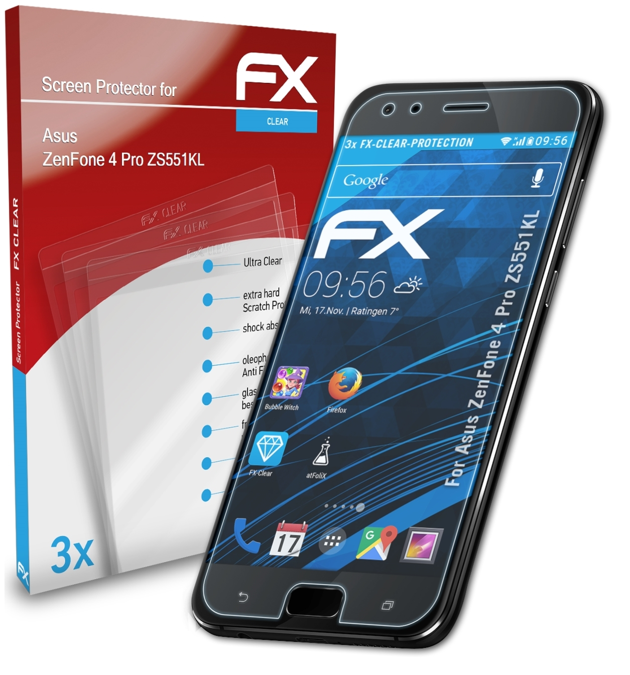 ATFOLIX 3x Pro ZenFone Asus Displayschutz(für (ZS551KL)) FX-Clear 4