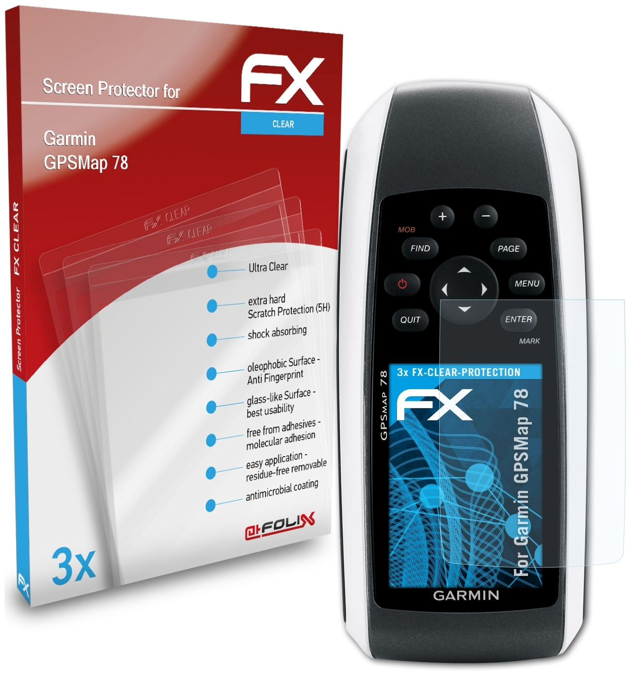 ATFOLIX 3x FX-Clear Displayschutz(für GPSMap 78) Garmin