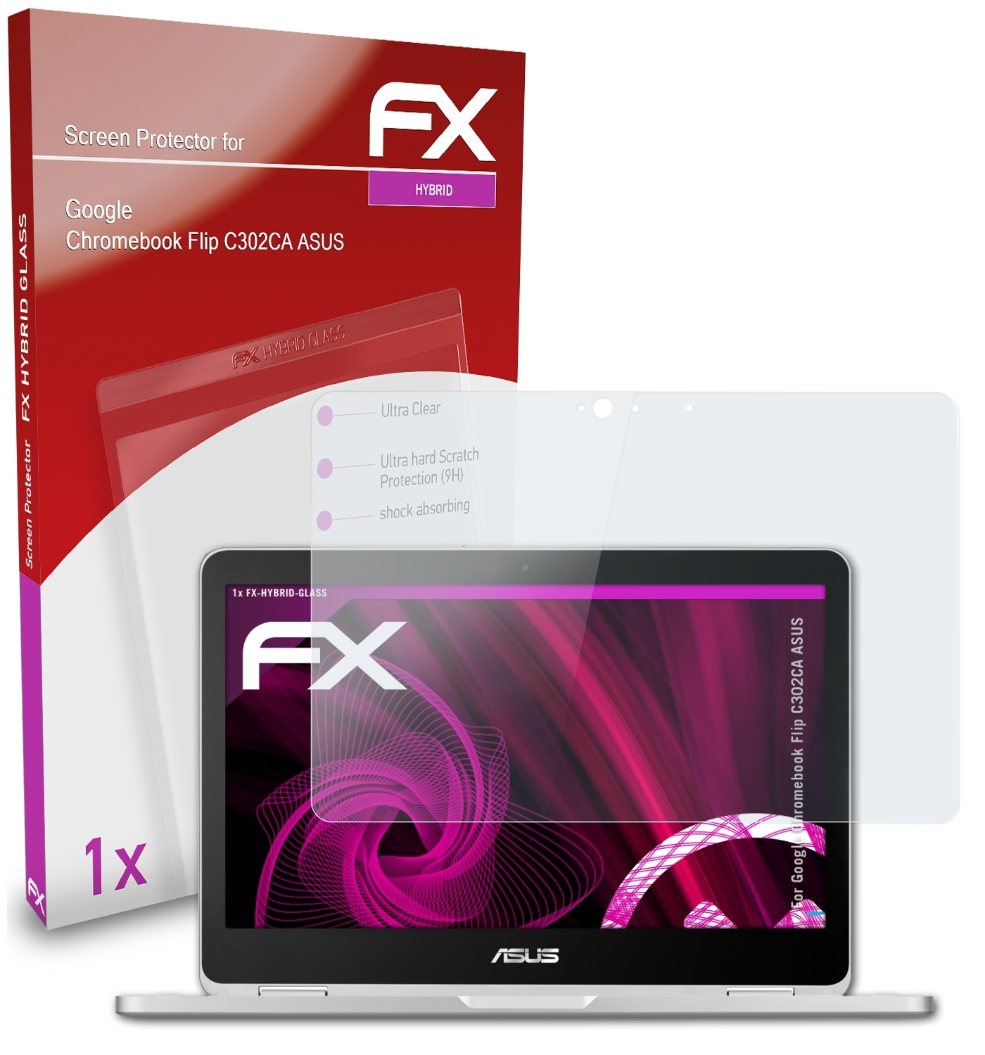 ATFOLIX FX-Hybrid-Glass (ASUS)) Flip Chromebook Schutzglas(für Google C302CA