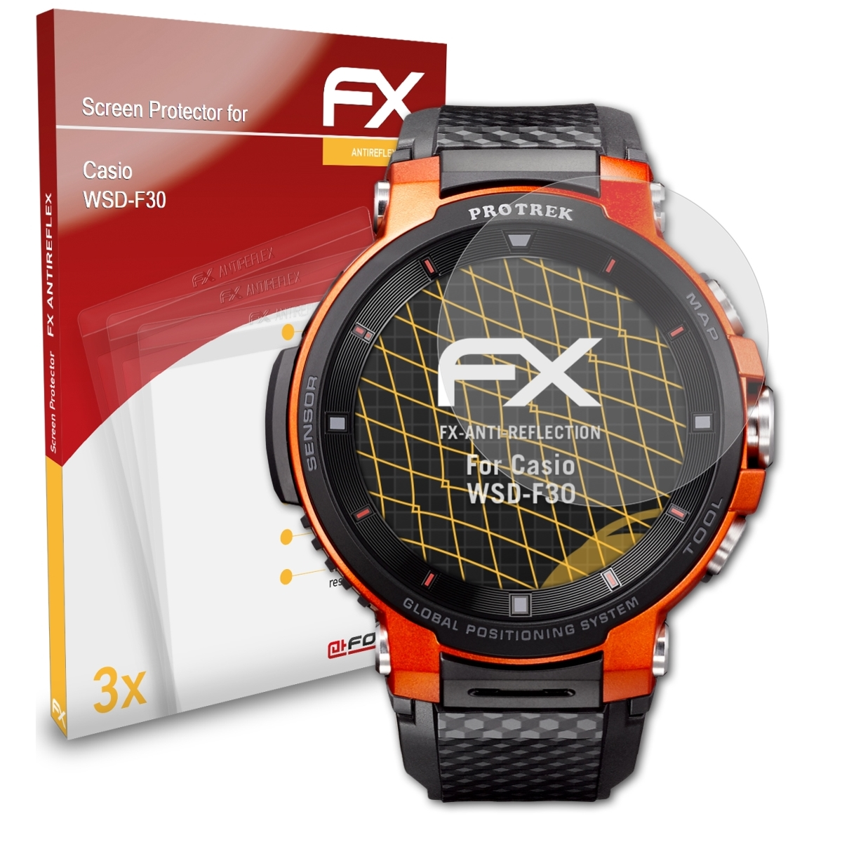 Casio 3x Displayschutz(für WSD-F30) FX-Antireflex ATFOLIX