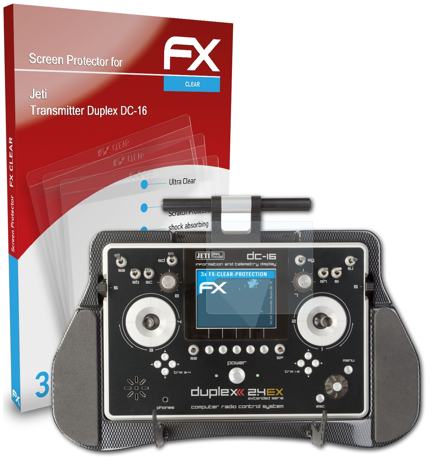 ATFOLIX 3x FX-Clear Displayschutz(für Jeti Transmitter Duplex DC-16)