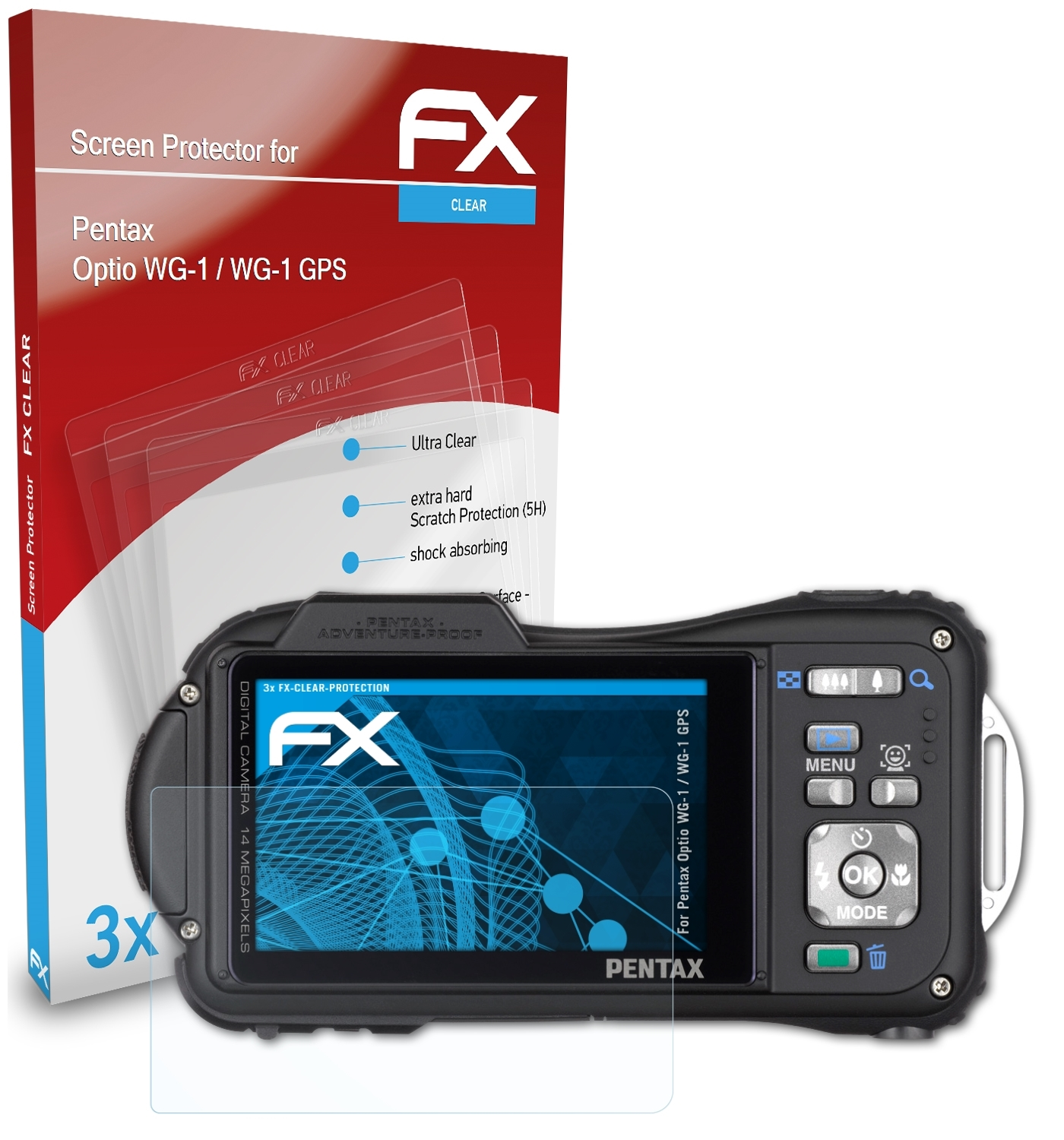 WG-1 WG-1 GPS) / Optio Displayschutz(für 3x FX-Clear Pentax ATFOLIX