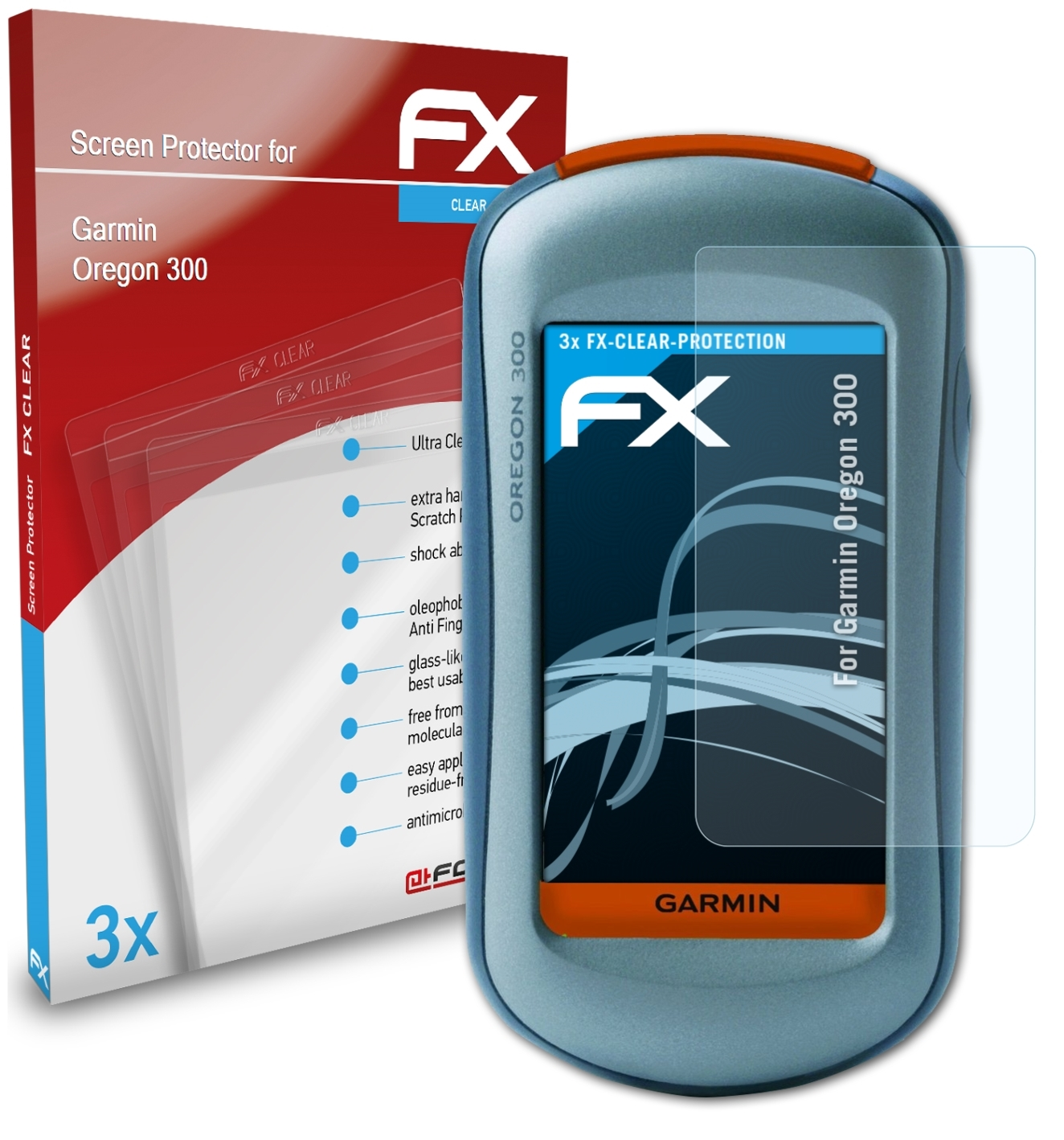 Displayschutz(für 300) Oregon FX-Clear 3x Garmin ATFOLIX
