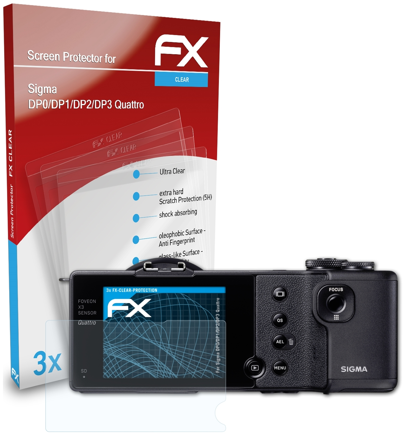 ATFOLIX DP0/DP1/DP2/DP3 3x (Quattro)) Sigma Displayschutz(für FX-Clear