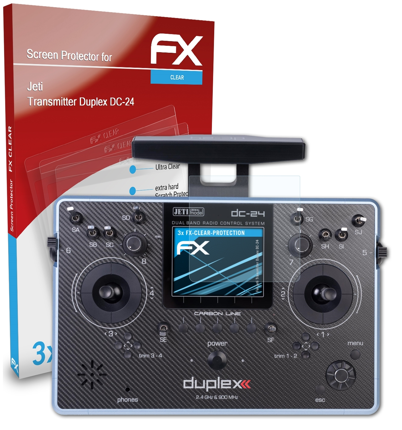 ATFOLIX 3x Jeti Transmitter DC-24) FX-Clear Duplex Displayschutz(für