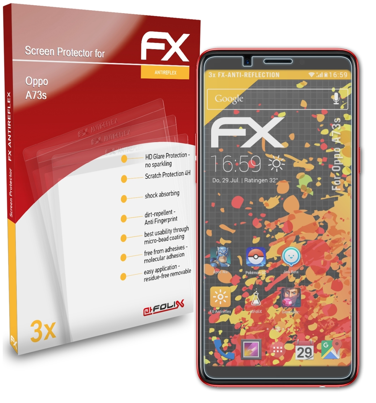 ATFOLIX 3x Displayschutz(für Oppo FX-Antireflex A73s)
