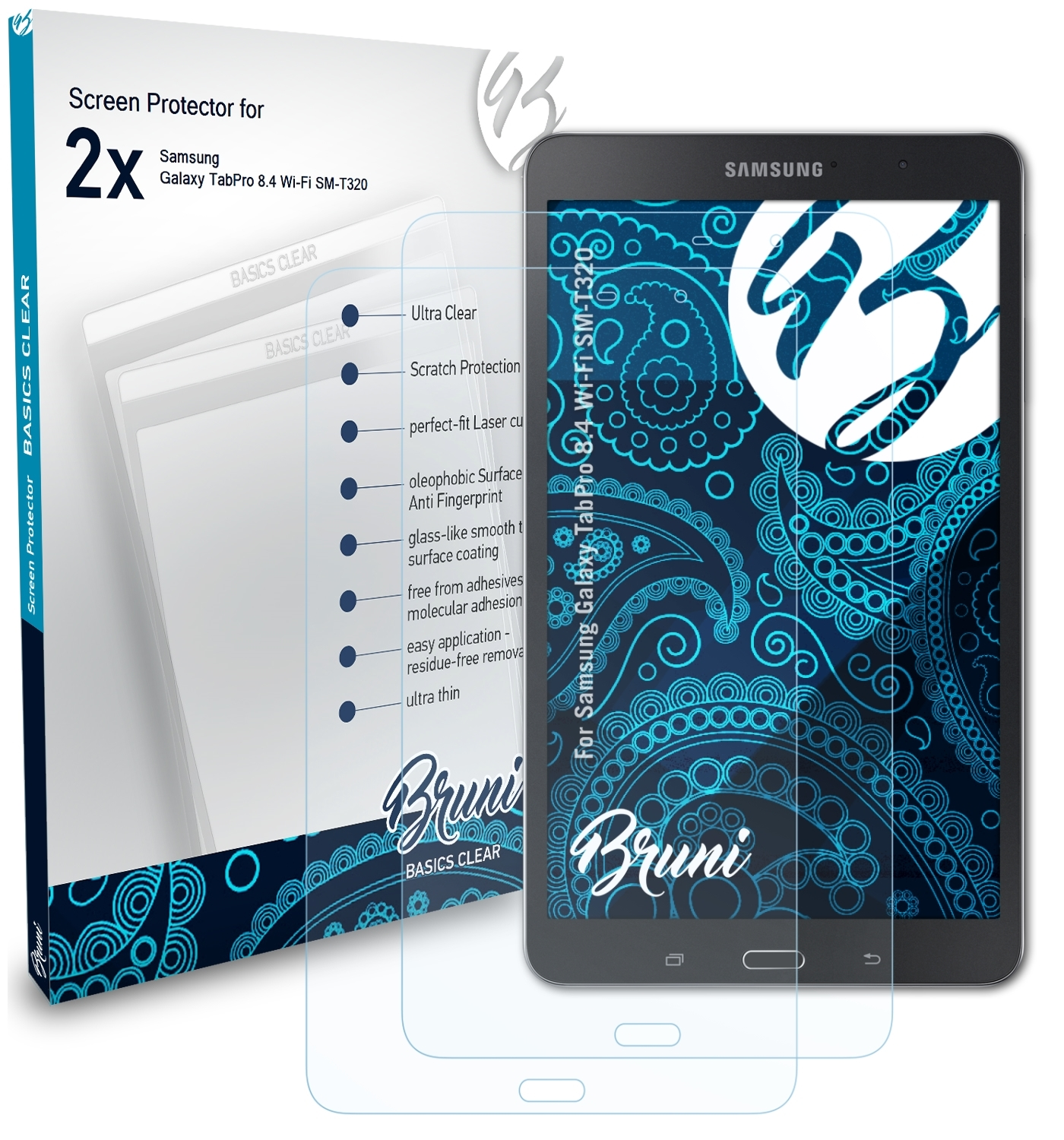 BRUNI 2x Basics-Clear Schutzfolie(für Wi-Fi Samsung Galaxy (SM-T320)) 8.4 TabPro