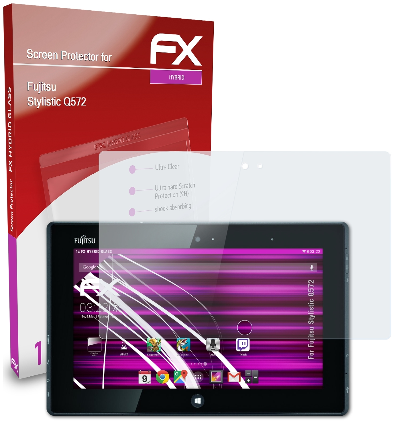 ATFOLIX Schutzglas(für Fujitsu Q572) FX-Hybrid-Glass Stylistic