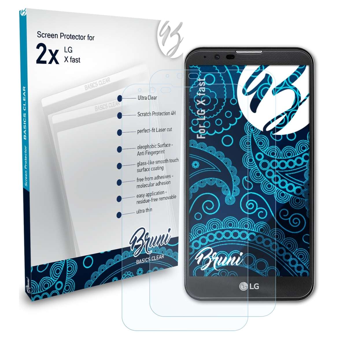 BRUNI 2x Basics-Clear Schutzfolie(für LG X fast)