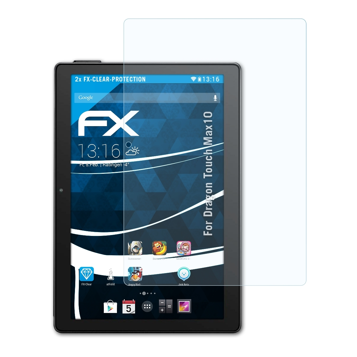 ATFOLIX 2x FX-Clear Max10) Touch Displayschutz(für Dragon