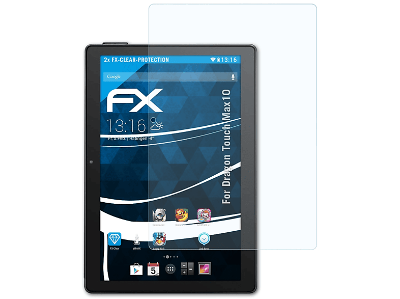 ATFOLIX 2x FX-Clear Displayschutz(für Dragon Touch Max10)