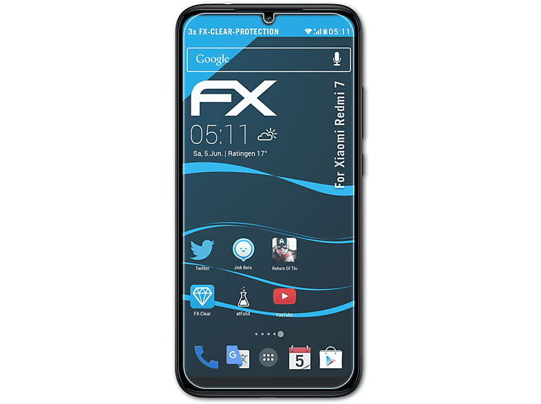 ATFOLIX 3x FX-Clear Displayschutz(für Xiaomi Redmi 7)