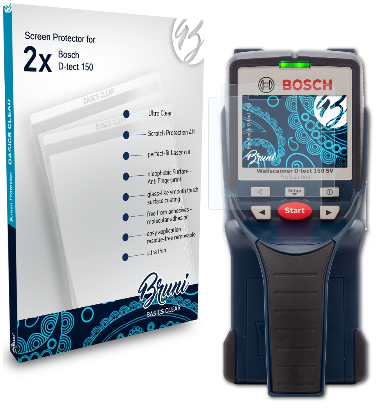 BRUNI 150) 2x Bosch Schutzfolie(für Basics-Clear D-tect
