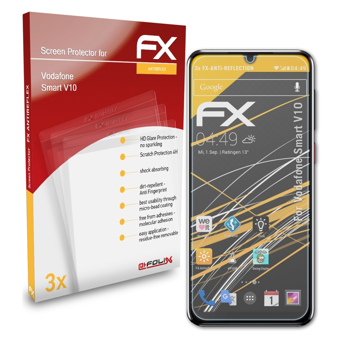 Smart 3x Displayschutz(für FX-Antireflex Vodafone V10) ATFOLIX