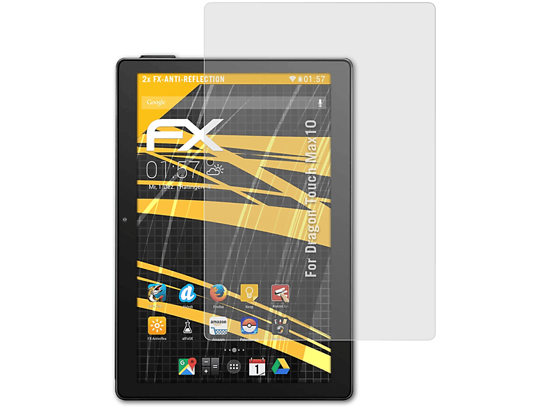 ATFOLIX 2x FX-Antireflex Displayschutz(für Dragon Touch Max10)