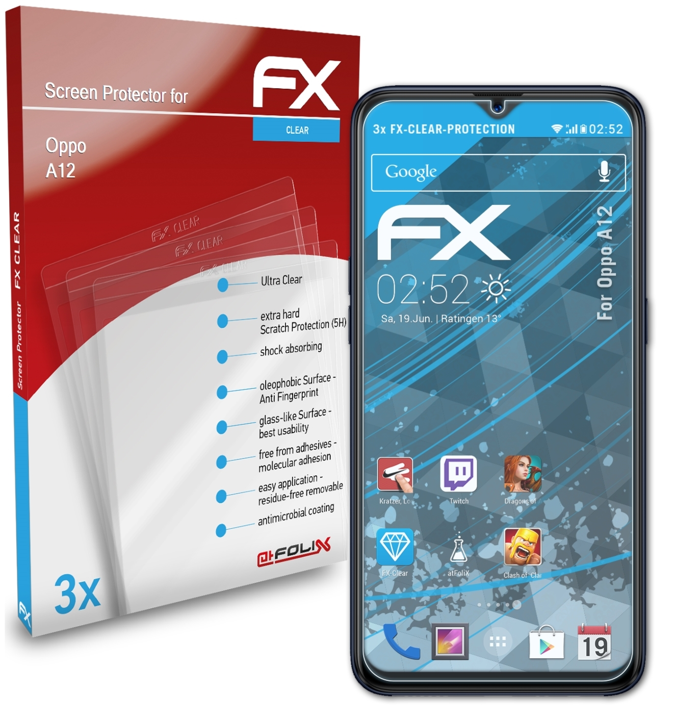 3x ATFOLIX Oppo FX-Clear Displayschutz(für A12)