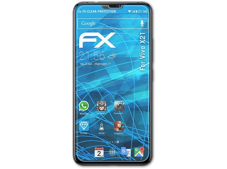 Vivo FX-Clear X21) 3x ATFOLIX Displayschutz(für