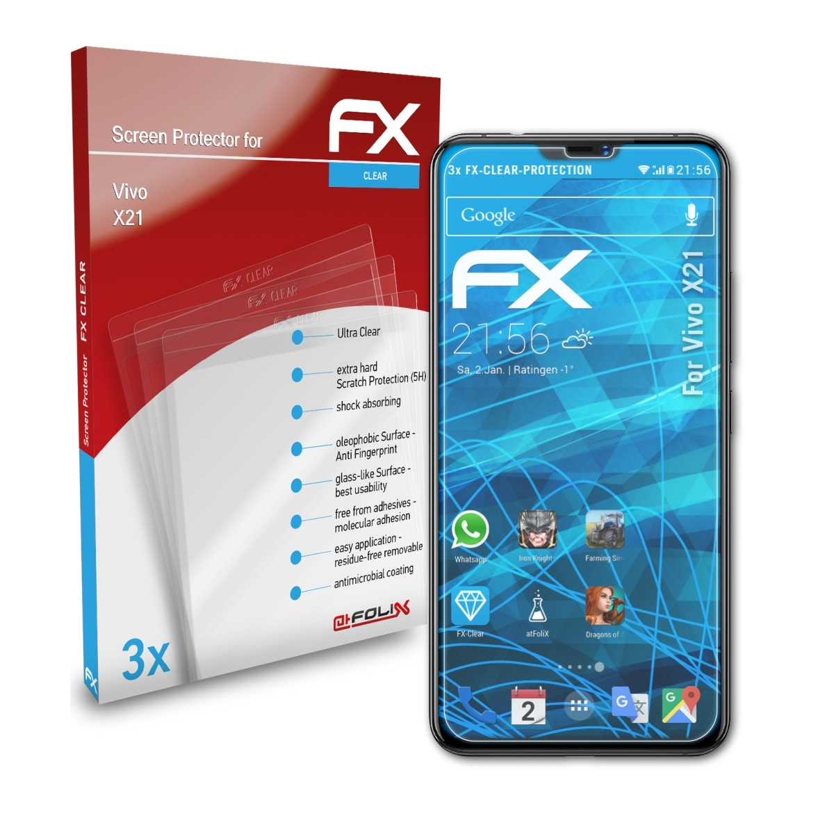 FX-Clear 3x ATFOLIX Displayschutz(für Vivo X21)