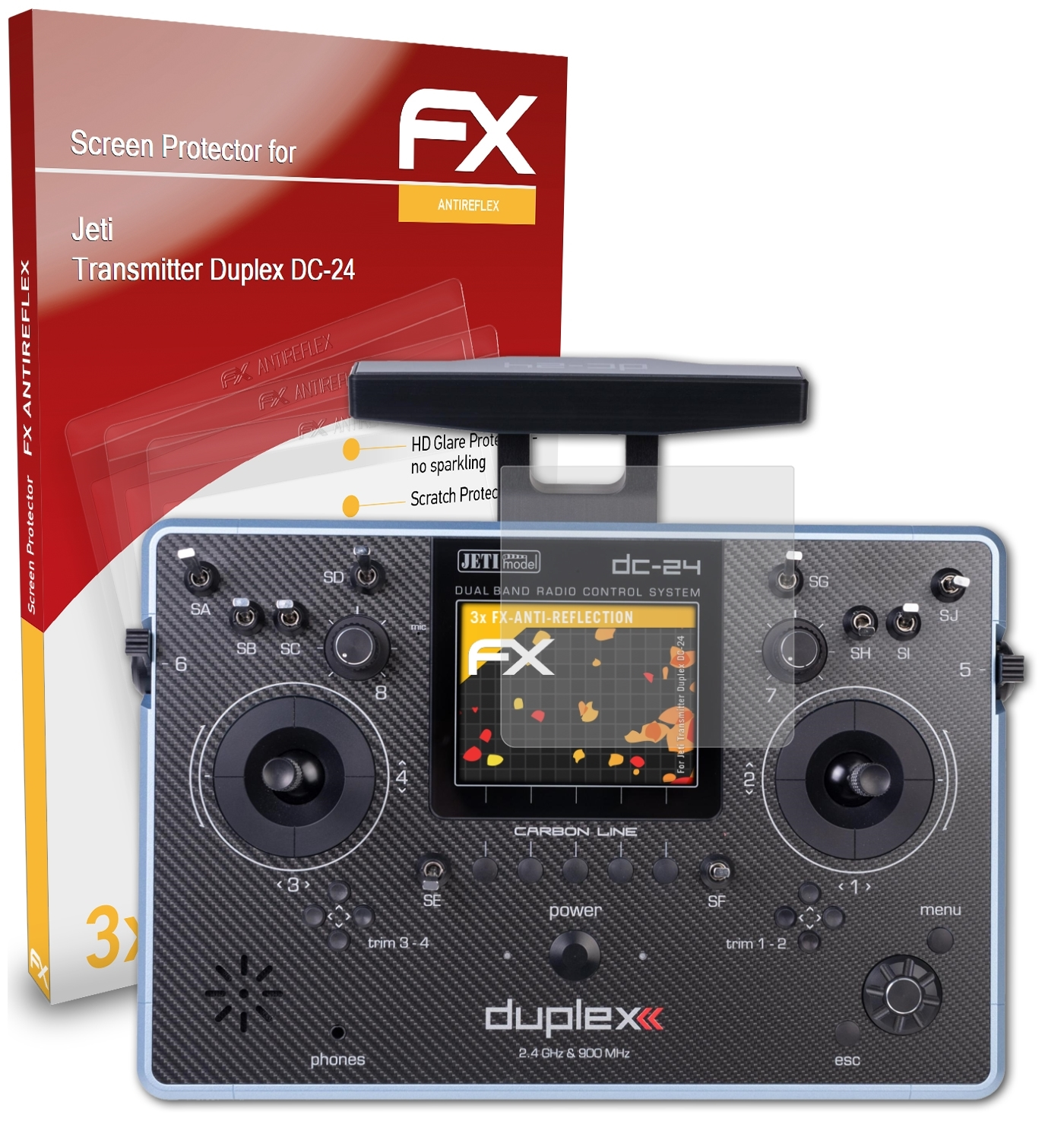 ATFOLIX 3x Transmitter FX-Antireflex Duplex Displayschutz(für Jeti DC-24)