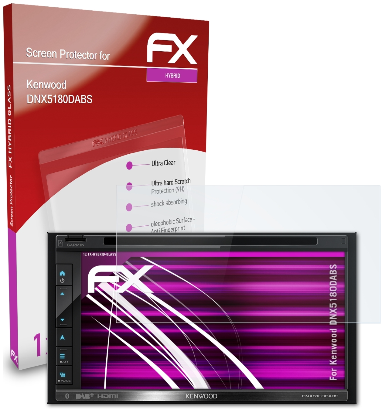 ATFOLIX FX-Hybrid-Glass Schutzglas(für Kenwood DNX5180DABS)