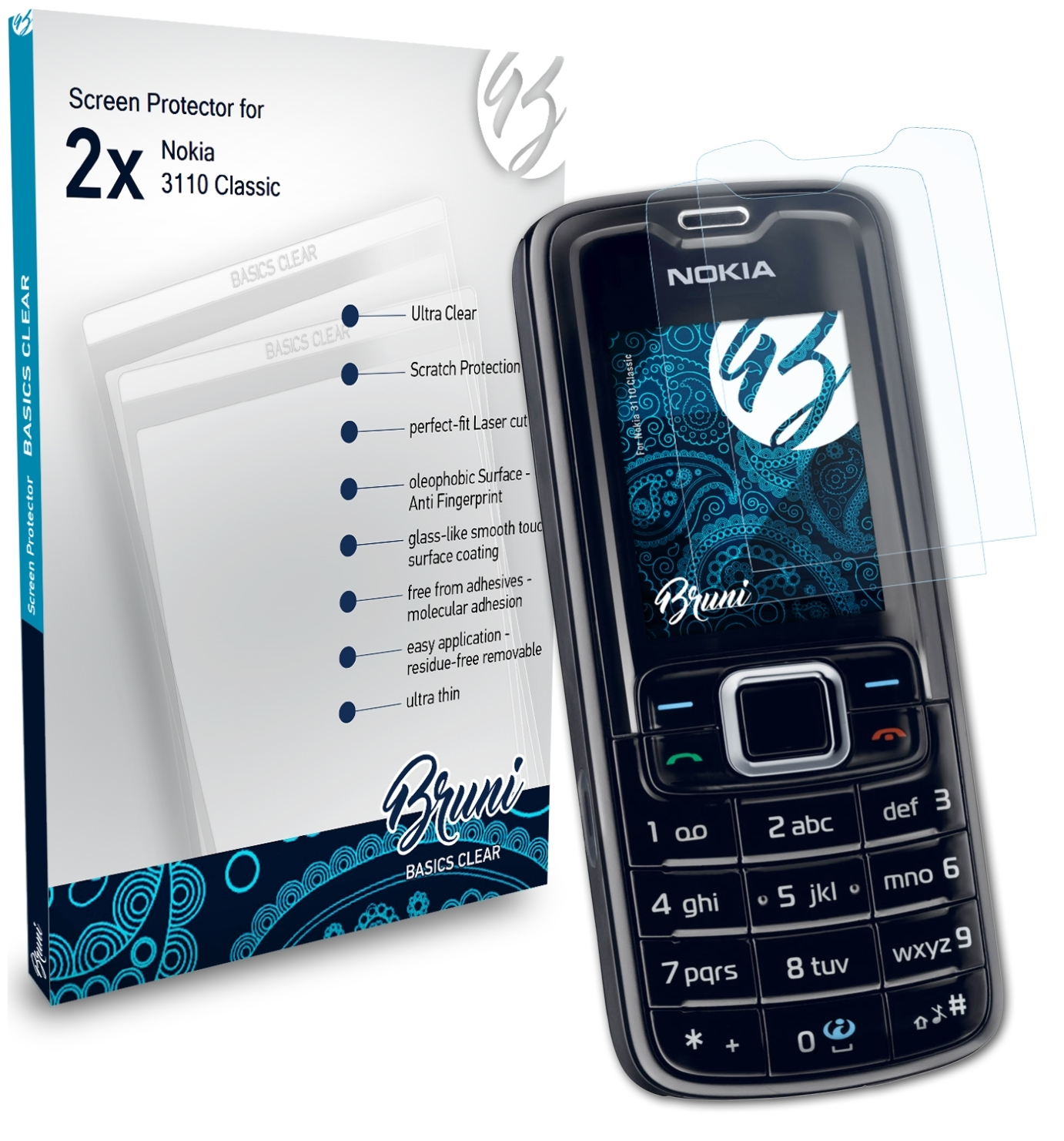 Nokia 2x Schutzfolie(für Basics-Clear 3110 BRUNI Classic)
