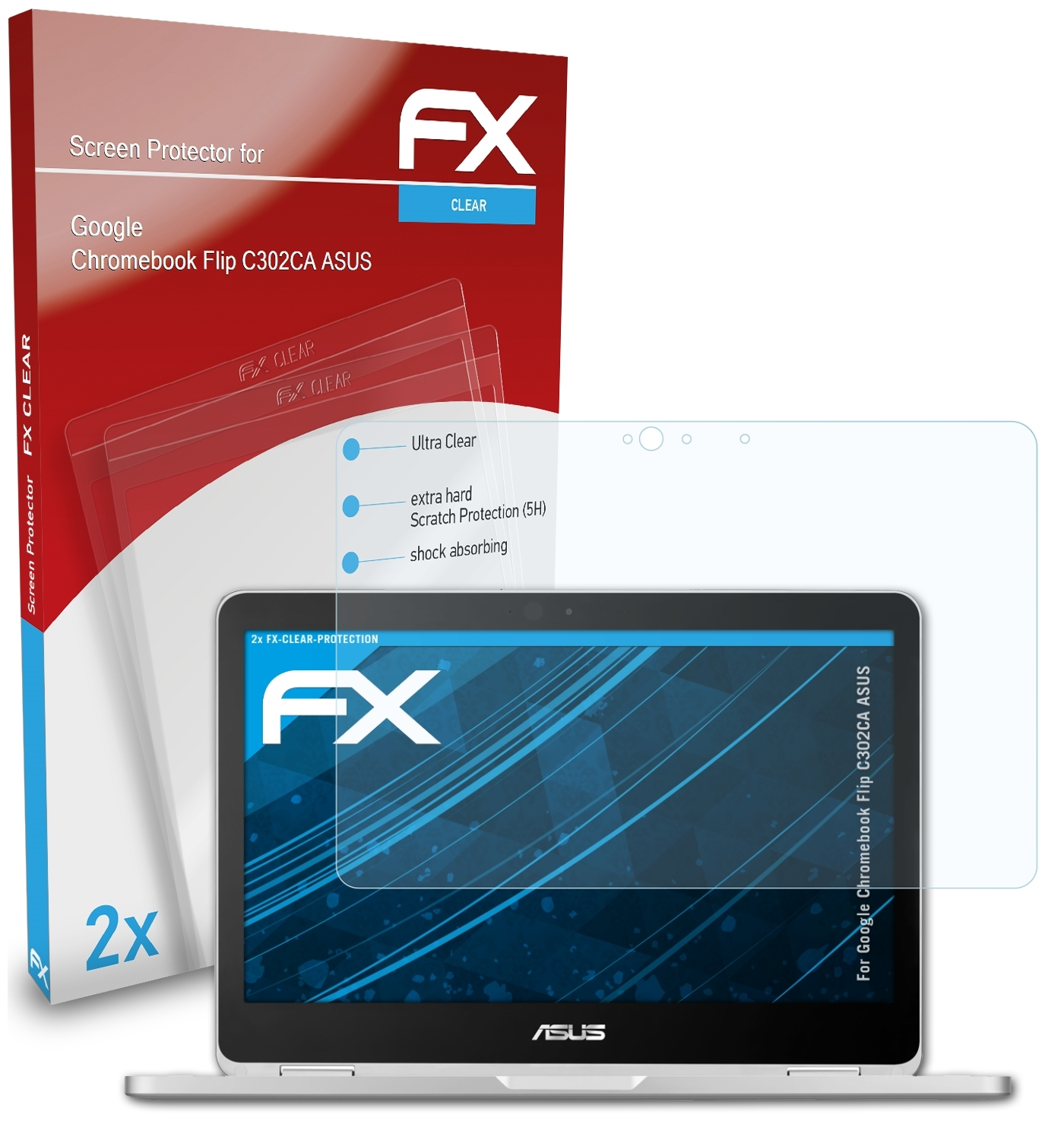 ATFOLIX 2x FX-Clear Google Chromebook Displayschutz(für Flip (ASUS)) C302CA