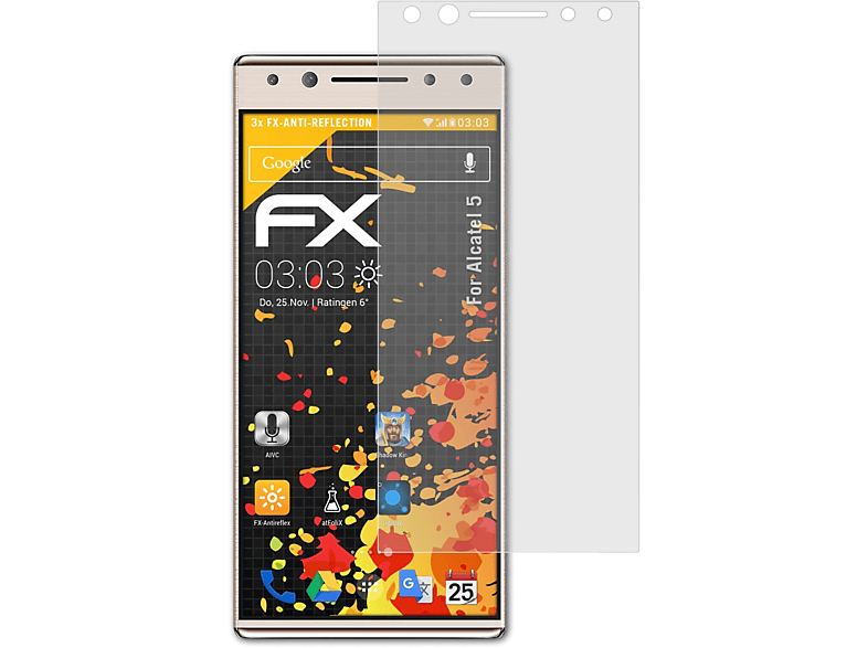 ATFOLIX 5) 3x Displayschutz(für Alcatel FX-Antireflex