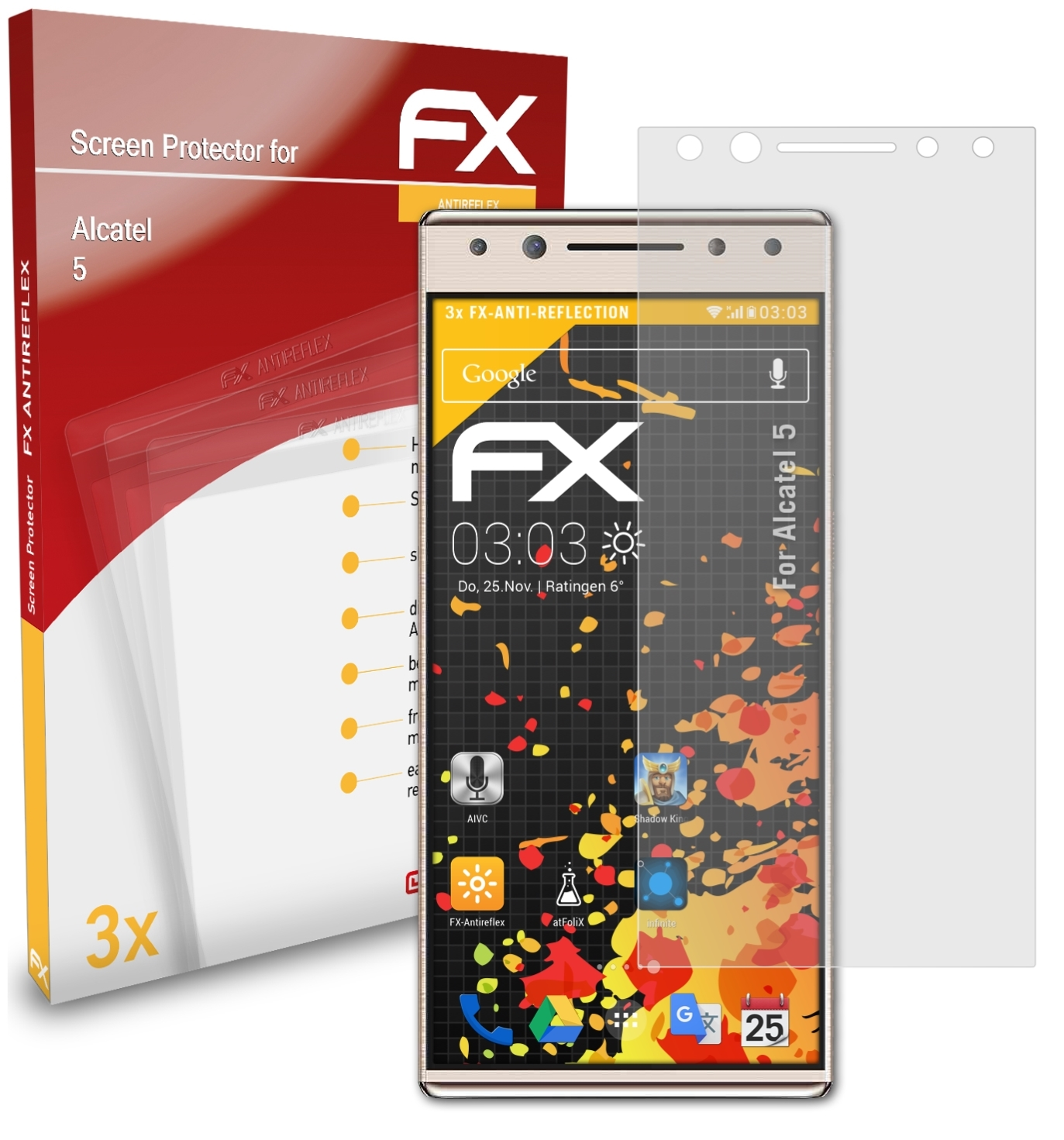 3x FX-Antireflex ATFOLIX Alcatel 5) Displayschutz(für
