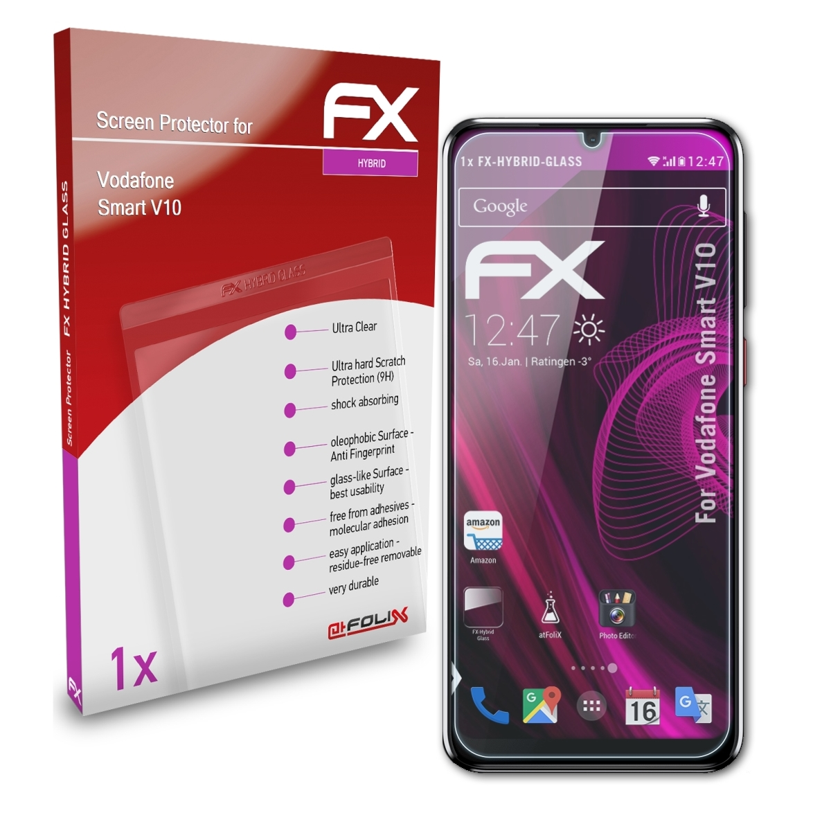 Vodafone V10) ATFOLIX FX-Hybrid-Glass Schutzglas(für Smart