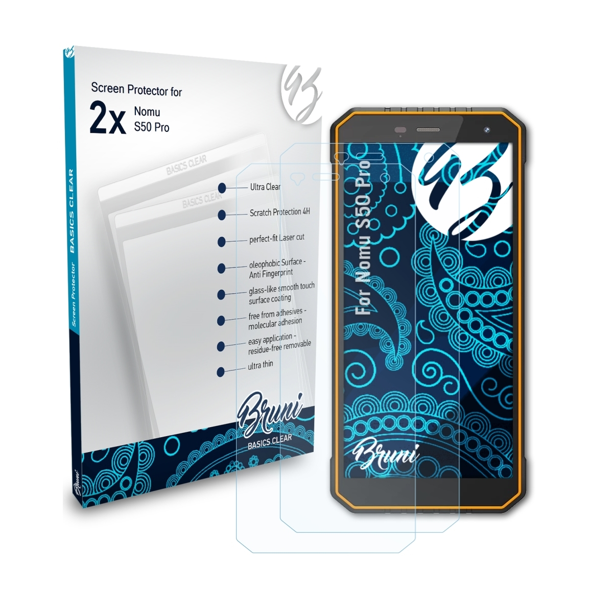 BRUNI 2x Nomu S50 Basics-Clear Schutzfolie(für Pro)