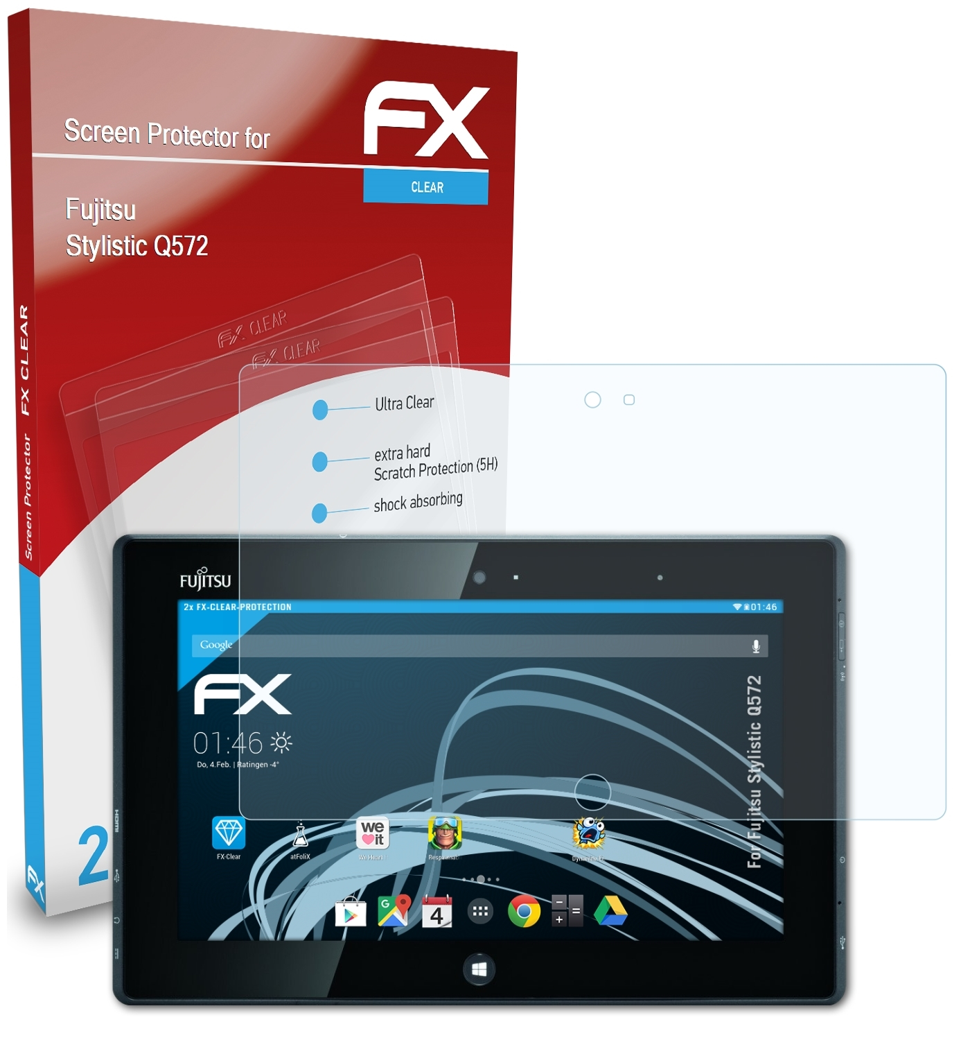 ATFOLIX 2x FX-Clear Fujitsu Displayschutz(für Stylistic Q572)